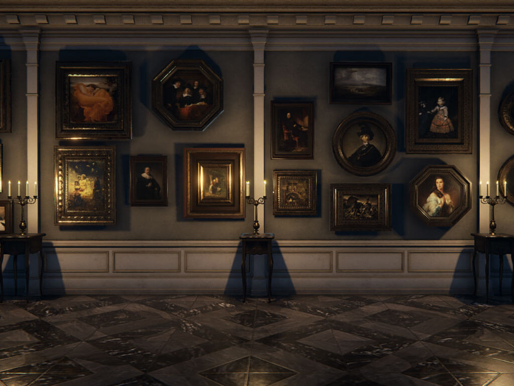 A screenshot of the ball room of the game